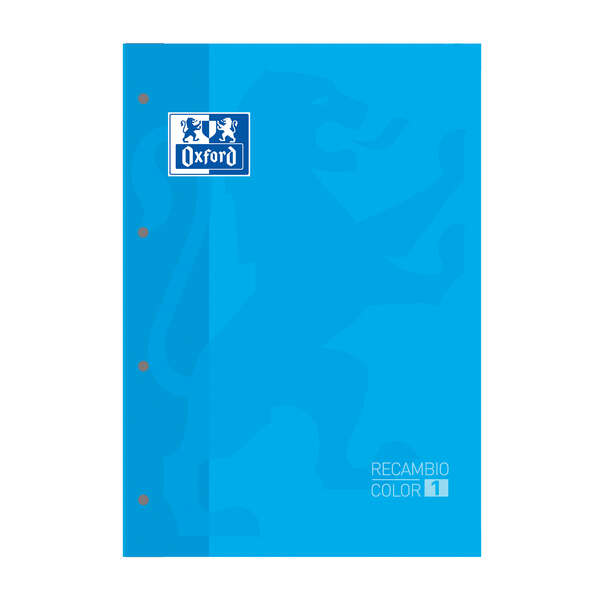 Oxford School Classic Recambio Encolado A4 80 Hojas Cuadricula 5x5 - Recuadro del Color de la Tapa - Tapa Color Turquesa