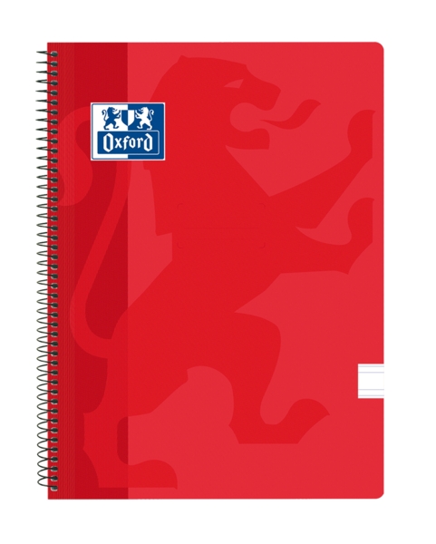 Oxford School Classic Cuaderno Espiral - Tapa de Plastico - Folio Pauta 3.5 con Margen - 80 Hojas - Color Rojo