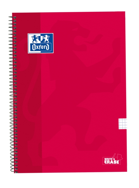 Oxford School Classic Cuaderno Espiral Tapa Extradura Write&Erase - Folio 4x4 con Margen - 80 Hojas - Color Rojo