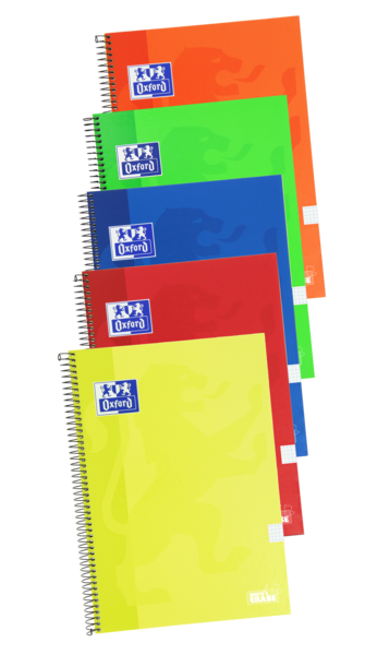 Oxford School Classic Write&Erase Cuaderno Espiral Folio 80 Hojas Cuadricula 4x4mm con Margen - Tapa Extradura - Colores Surtidos