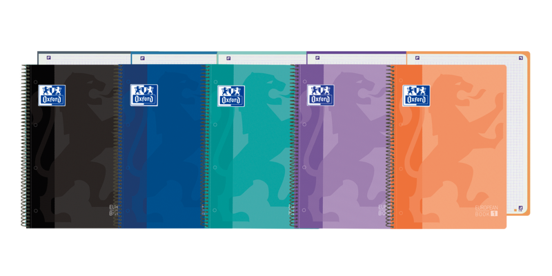 Oxford School Classic Europeanbook 1 Cuaderno A4+ 80 Hojas Microperforadas Cuadricula 5x5mm - Tapa de Plastico Translucido - Colores Surtidos