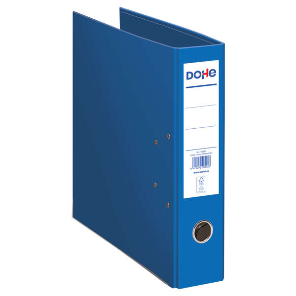Dohe Ecofile Archivador de Palanca Tamaño Folio 320x285mm - Carton Rigido Forrado - Ollao, Rado, Tarjetero Adhesivo - Cantonera Larga Metalica - Color Azul