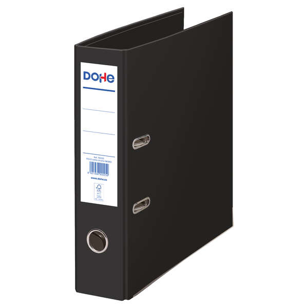 Dohe Ecofile Archivador de Palanca Tamaño Folio 320x285mm - Carton Rigido Forrado - Ollao, Rado, Tarjetero Adhesivo - Cantonera Larga Metalica - Color Negro