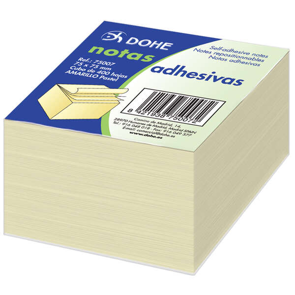 Dohe Cubos de Notas Reposicionables Amarillas - 75mm - Cubo de 400 Hojas - Papel de 75gr - Ideales para Oficina y Escuela