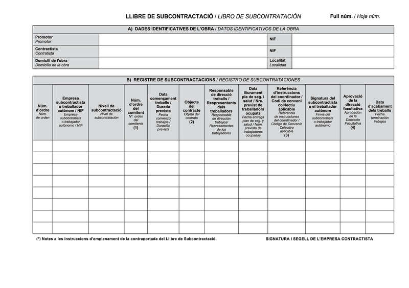 Dohe Libros de Subcontratacion Din A4 Apaisado - 10 Hojas Numeradas - Hojas Autocopiativas