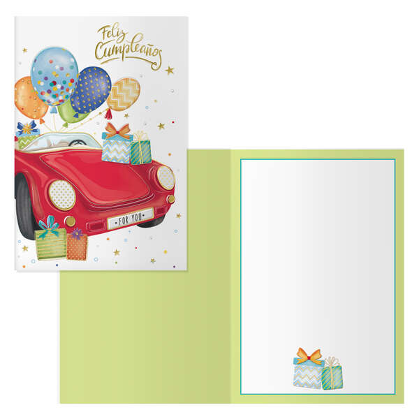 Dohe Pack de 6 Tarjetas de Felicitacion de Cumpleaños - 11.5x17cm - Impresion a Todo Color - Estampaciones con Pelicula de Color - Estampacion en Seco - Papel Offset Blanco de 300gr - Incluye Sobre de Color