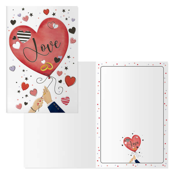 Dohe Pack de 6 Tarjetas de Felicitacion de San Valentin - 11.5x17cm - Impresas a Todo Color - Estampaciones con Pelicula de Color - Estampacion en Seco - Papel Offset Blanco de 300gr - Incluye Sobre de Color