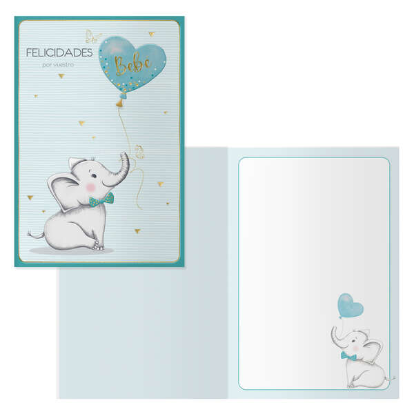 Dohe Elephant Pack de 6 Tarjetas de Felicitacion para Nacimientos - 11.5x17cm - Impresas a Todo Color - Estampaciones con Pelicula de Color - Estampacion en Seco - Papel Offset Blanco de 300gr - Incluye Sobre de Color