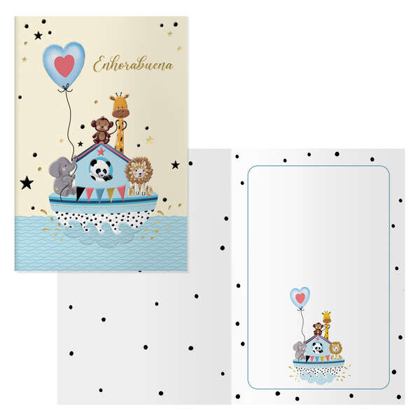 Dohe Arca Pack de 6 Tarjetas de Felicitacion para Nacimientos - 11.5x17cm - Impresas a Todo Color - Estampaciones con Pelicula de Color - Estampacion en Seco - Papel Offset Blanco de 300gr - Incluye Sobre de Color