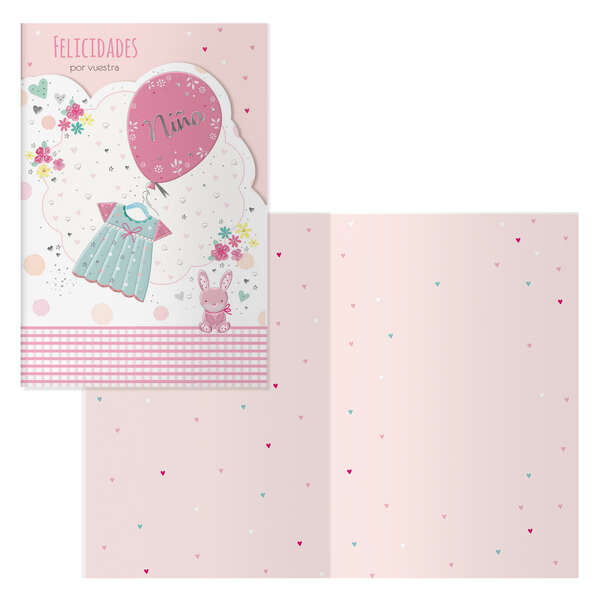 Dohe Conejo Pack de 6 Tarjetas de Felicitacion para Nacimientos - 11.5x17cm - Impresas a Todo Color - Estampaciones con Pelicula de Color - Estampacion en Seco - Papel Offset Blanco de 300gr - Incluye Sobre de Color