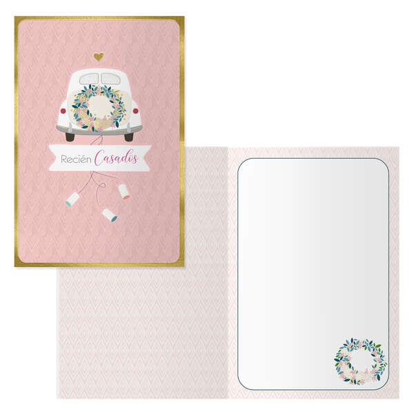 Dohe Casados Pack de 6 Tarjetas de Felicitacion de Boda - 11.5x17cm - Impresas a Todo Color - Estampaciones con Pelicula de Color - Estampacion en Seco - Papel Offset Blanco de 300gr - Incluye Sobre de Color