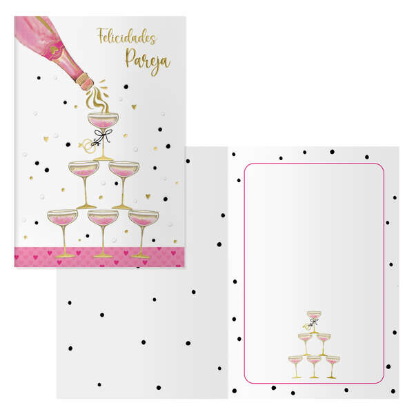 Dohe Copas Pack de 6 Tarjetas de Felicitacion de Boda - 11.5x17cm - Impresas a Todo Color - Estampaciones con Pelicula de Color - Estampacion en Seco - Papel Offset Blanco de 300gr - Incluye Sobre de Color