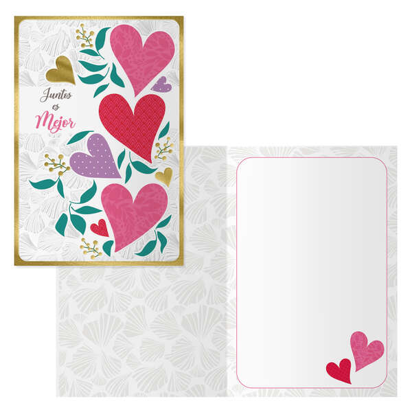 Dohe Juntos Pack de 6 Tarjetas de Felicitacion para Parejas - 11.5x17cm - Impresion a Todo Color - Estampaciones con Pelicula de Color - Estampacion en Seco - Papel Offset Blanco de 300gr - Incluye Sobre de Color