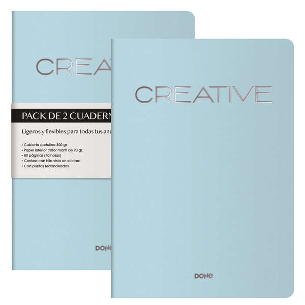 Dohe Cuadernos de Cartulina de Colores - 300gr - Estampacion en Portada - Puntas Redondeadas - Lomo Redondo - Encuadernacion Cosida - 40 Hojas Lisas - Papel Ahuesado 90gr - Retractilados en 2 Unidades