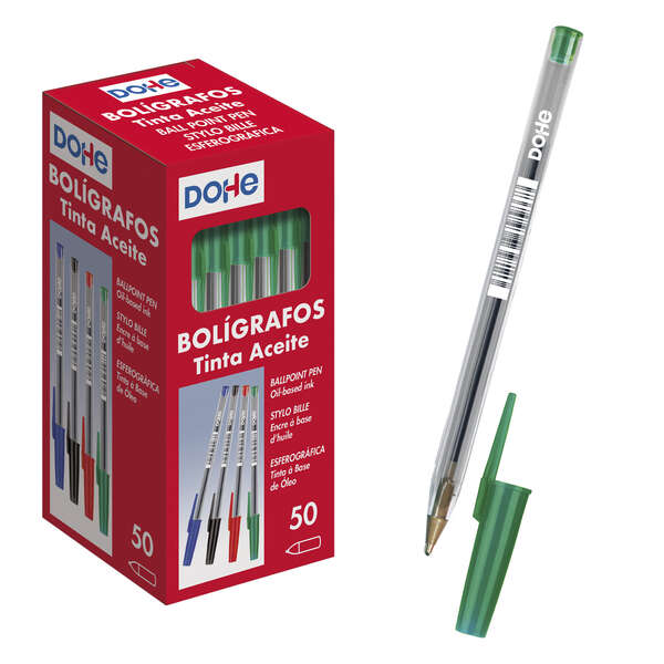 Dohe Boligrafos de Tinta a Base de Aceite - Punta de Bola Metalica de 1mm - Trazo de 0.4mm - Cuerpo Transparente con Capucha Ventilada