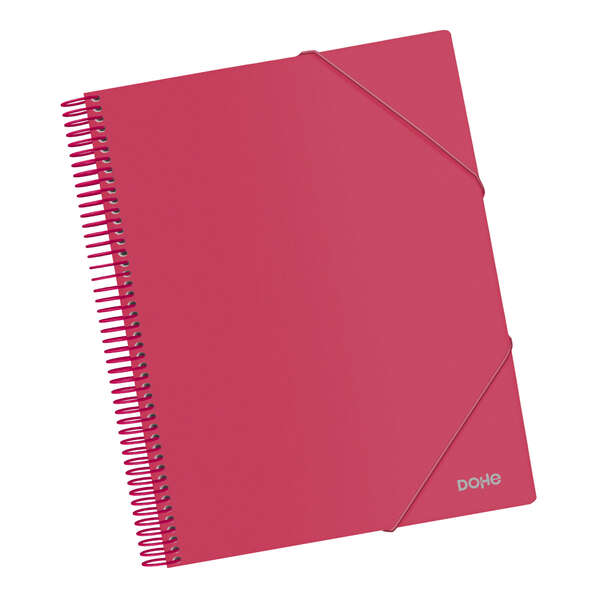 Dohe Carpeta con 40 Fundas Tamaño A4 - Tapa de Polipropileno Opaco de 800 Micras - Fundas Transparentes de 80 Micras - Espiral de Plastico de Color - Gomas Elasticas a Juego