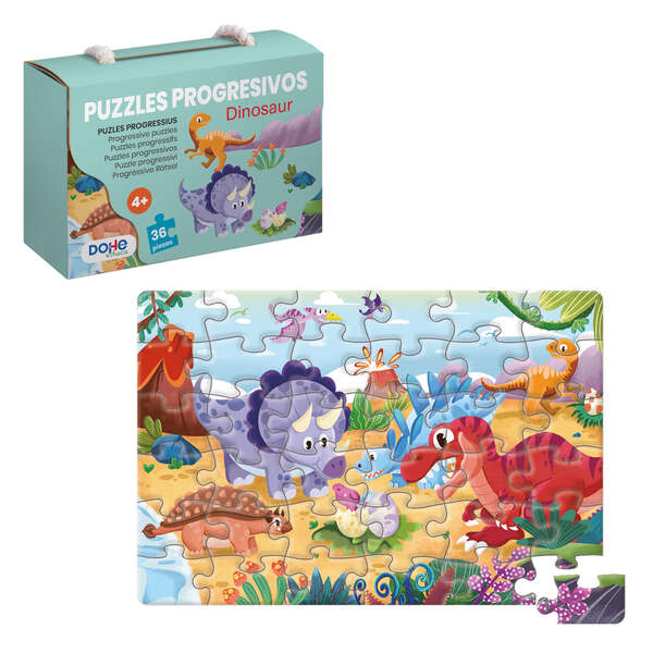 Dohe Puzzle Infantil de 36 Piezas - Tematica Dinosaurios - Doble Capa de Carton y Contrachapado - Estimula la Imaginacion