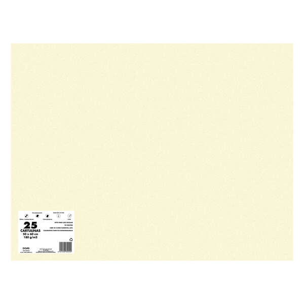 Dohe Pack de 25 Cartulinas de 180 G/M2 - Tamaño 50x65cm - PH Neutro - Libres de Cloro Elemental - Colorantes Biodegradables - Color Crema