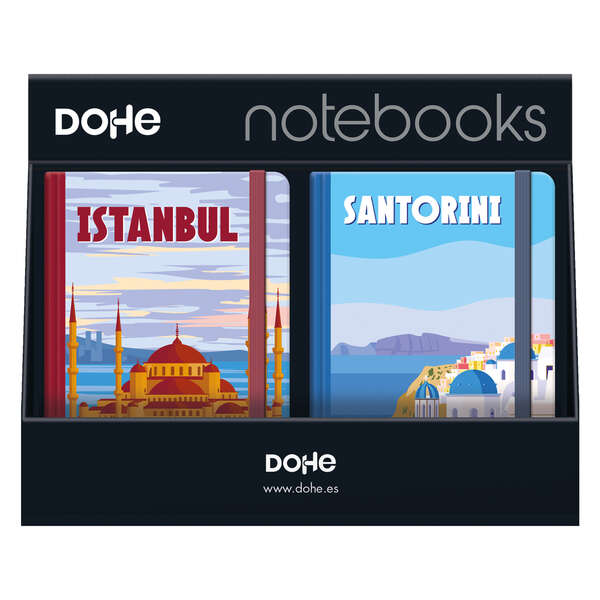 Dohe Expositor con 12 Notebooks Tamaño A5 - 12x17cm - Incluye Notebooks de Santorini, Montecarlo, Italy e Istambul - Ideal para Tomar Notas y Organizar Tus Ideas