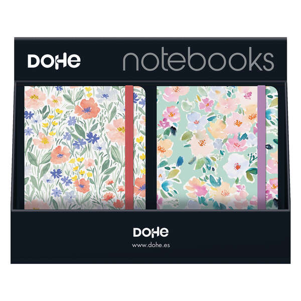 Dohe Expositor con 12 Notebooks A5 12x17cm - Incluye 3x Sunflower, 3x Kitty, 3x Summer y 3x Garden - Ideal para Tomar Notas, Dibujar o Planificar