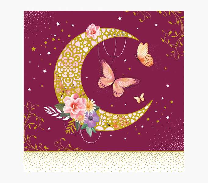 Pictura Tarjeta Arabesque - 16x16cm - Tematica Luna - Tarjeta Triptica - Incluye Sobre Blanco - Papel con Certificacion FSC