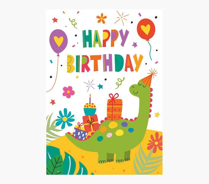 Pictura Tarjeta Zig-Zag - 15x22cm - Tematica Dinosaurios - Triptica sin Envoltorio - Incluye Sobre Blanco - Papel con Certificacion FSC