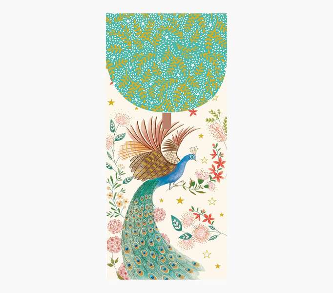 Pictura Tarjeta Money Cards - Tarjeta de Regalo Tipo Sobre Vertical - Tematica Pavo Real - 9.6x21.3cm - Embolsada Individualmente en Celofan - Incluido Sobre Blanco - Papel con Certificacion FSC