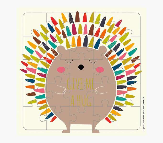 Pictura Tarjeta Puzzle - 25 Piezas - Tematica Erizo - 15.5x15.5cm - Incluye Tarjeta Plegada - Embolsada en Celofan - Incluye Sobre Blanco - Papel con Certificacion FSC