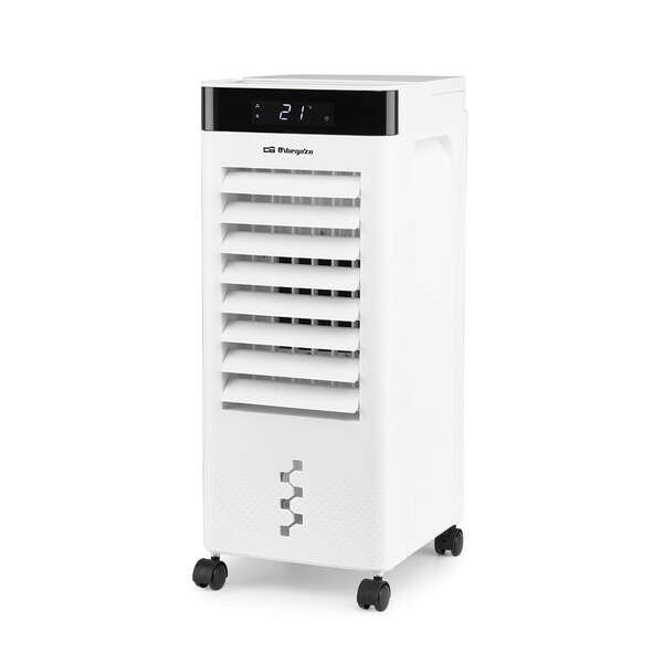 Orbegozo AIR 37 Climatizador 3 en 1 Purifica, Humidifica y Refresca - Potencia 65W - Display Digital - Temporizador 12h - Deposito 6L - 3 Velocidades - Lamas Oscilantes - Ruedas Pivotantes - Silencioso y Facil de Usar