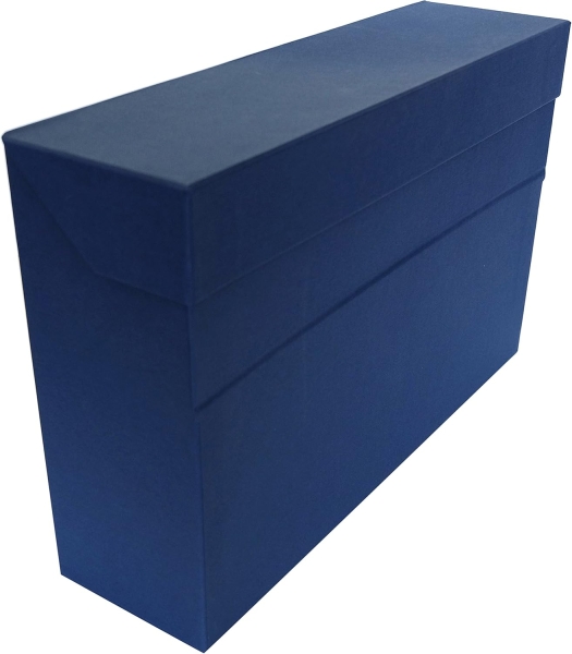 Elba Caja de Transferencia - Carton Forrado con Tela Geltex - Tapa con Cierre de Presion - Solapa Abatible - Medidas 39.6x25.4cm - Color Azul