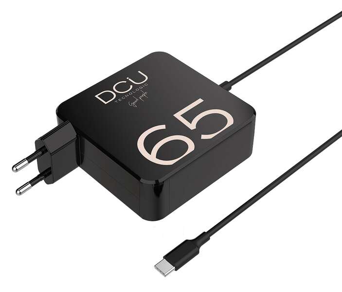 DCU Tecnologic Cargador USB-C 65W Cable Largo - Carga Rapida y Eficiente - Color Negro