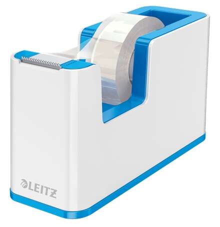 Leitz WOW Dispensador de Cinta Adhesiva - Para Rollos de hasta 19mm x 33m - Incluye Cinta Autoadhesiva Escribible - Color Blanco/Azul