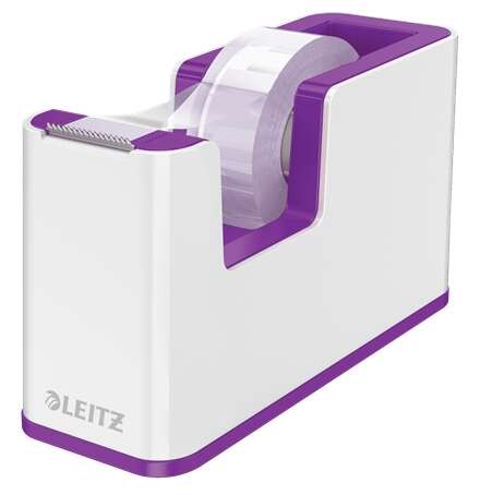 Leitz WOW Dispensador de Cinta Adhesiva - Para Rollos de hasta 19mm x 33m - Incluye Cinta Autoadhesiva Escribible - Color Blanco/Violeta