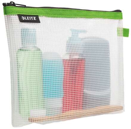 Leitz WOW Bolsa Porta-Todo Resistente al Agua - Tamaño 170x6x240mm - Material EVA, Lavable y Duradero - Cierre de Cremallera - Color Verde/Transparente