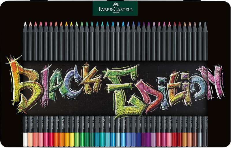 Faber-Castell Black Edition Caja Metalica de 36 Lapices de Colores - Mina Supersuave - Madera Negra - Ideales para Dibujo sobre