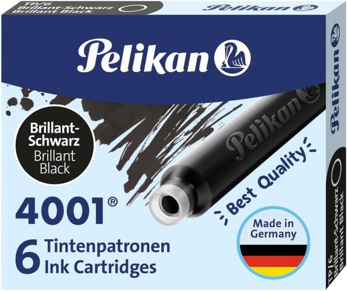 Pelikan 4001 TP/6 Pack de 6 Cartuchos - Tinta de Alta Calidad - Compatible con Plumas Estilograficas - Color Negro