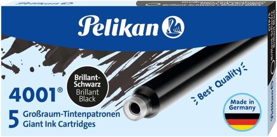 Pelikan 4001 GTP/5 Pack de 5 Cartuchos Largos - Tinta de Alta Calidad - Compatible con Plumas Estilograficas - Color Negro