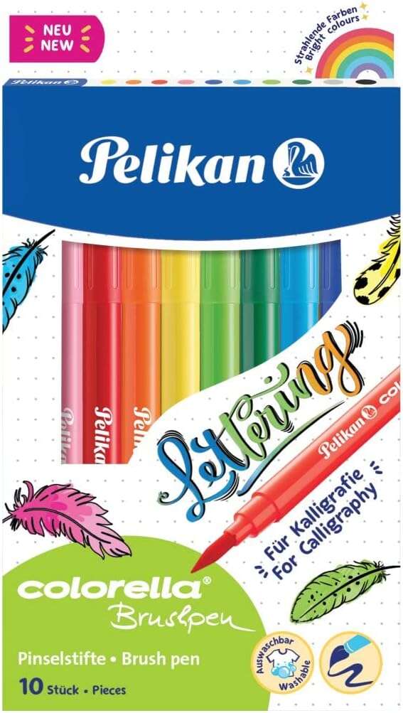 Pelikan Caja de 10 Rotuladores Brushpen - Punta de Pincel - Lavables