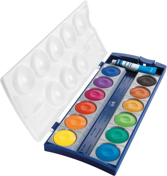 Pelikan Acuarelas Opacas 735/K12 Caja 12 Pocillos + 1 Tubo Blanco - Colores Intensos y Faciles de Diluir - Resistente a la Luz - Ideal para uso Escolar