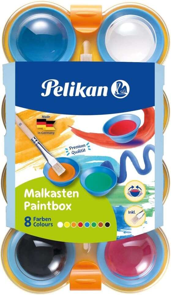 Pelikan Acuarelas Kids - Pocillos Separables - Pincel Jumbo Incluido - Faciles de Diluir - Resistentes a la Luz - Caja con Pestillo - Colores Surtidos