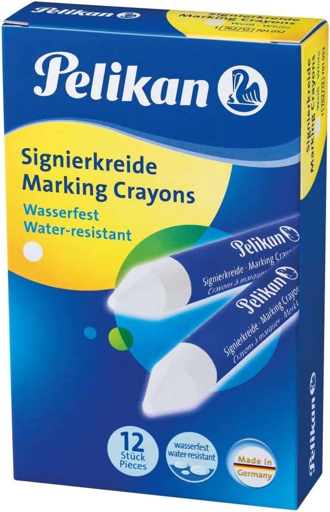 Pelikan Pack de 12 Ceras para Marcar - Resistente al Agua - Facil de Borrar - Ideal para Resaltar Texto - Color Blanco