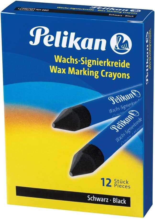 Pelikan Pack de 12 Ceras para Marcar - Punta Resistente - Ideal para Resaltar Textos - Color Negro