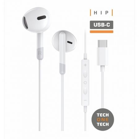 TechOneTech ear Tech Hip Auriculares Intraurales USB-C - Microfono Integrado - Asistente Voz - Cable de 1.20m