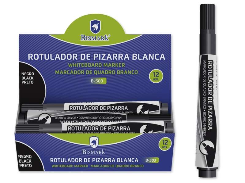 Bismark Rotulador para Pizarra 3mm - Punta Fina - Tinta de Secado Rapido - Facil de Borrar - Color Negro