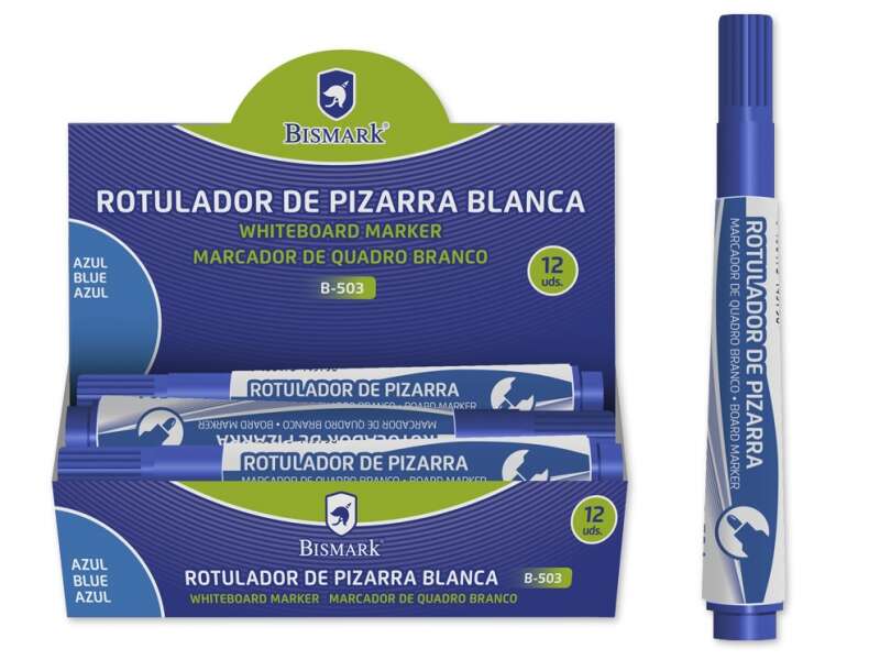 Bismark Rotulador Pizarra Tinta a Base de Alcohol - Punta Media de Fibra Acrilica - Punta Redonda - Color Azul