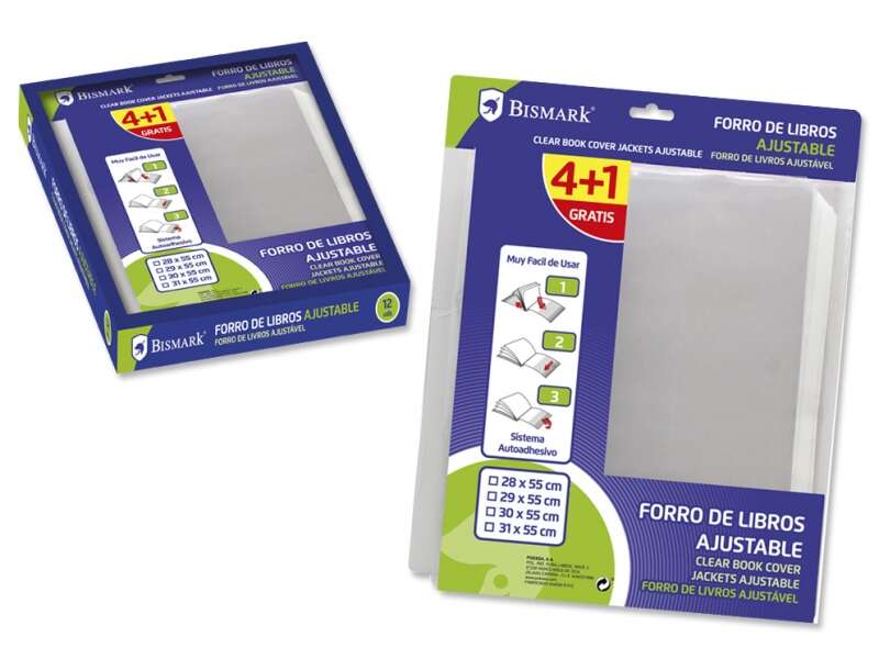 Bismark Pack de 4+1 Forralibros Ajustable 28x55cm - Ideal para Uso Escolar - Transparente