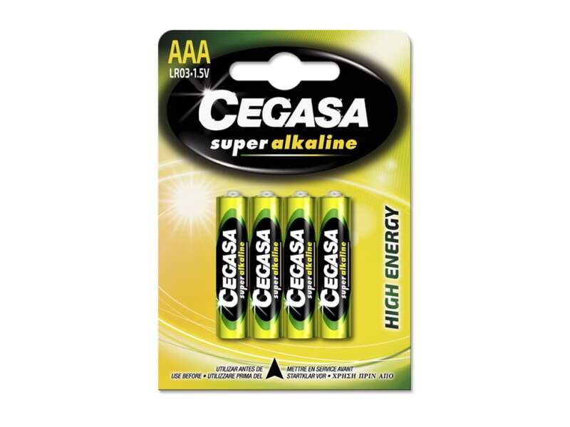 Cegasa Super Alcaline Pack de 4 Pilas LR03 AAA - Alta Tecnologia - Fiabilidad - Elevado Rendimiento - Maximas Prestaciones