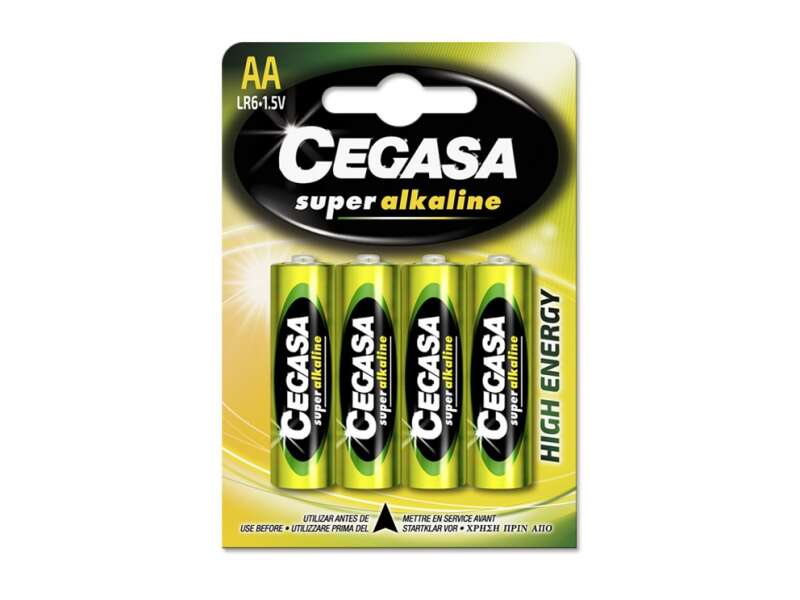 Cegasa Super Alkaline Pack de 4 Pilas LR6 AA -  Alto Rendimiento - Fiabilidad - Tecnologia Avanzada