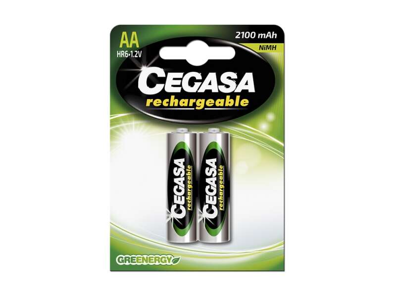 Cegasa HR6 Pack de 2 Pilas Recargables AA 2100mAh - Tecnologia Rtu - Mantiene 85% Energia un Año - Ideal para Dispositivos de Alta Intensidad