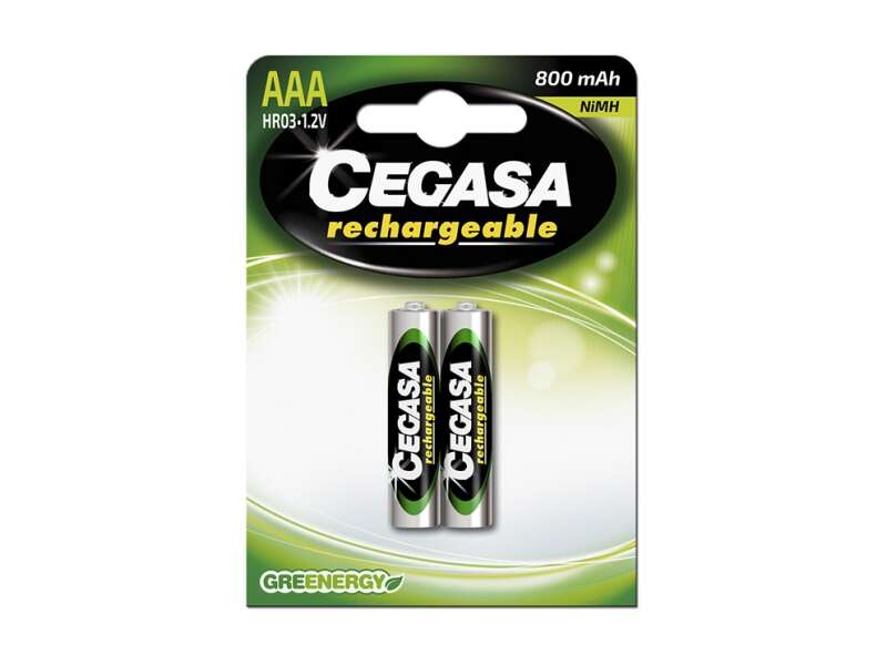 Cegasa HR03 Pack de 2 Pilas Recargables AAA - Tecnologia Rtu - Mantiene 85% de Energia Tras un Año